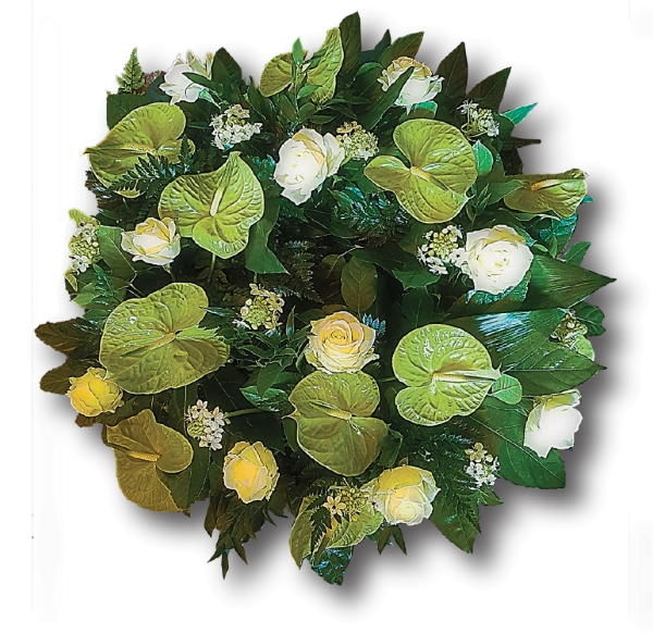 Coroana funerara rotunda cu anthurium verde
